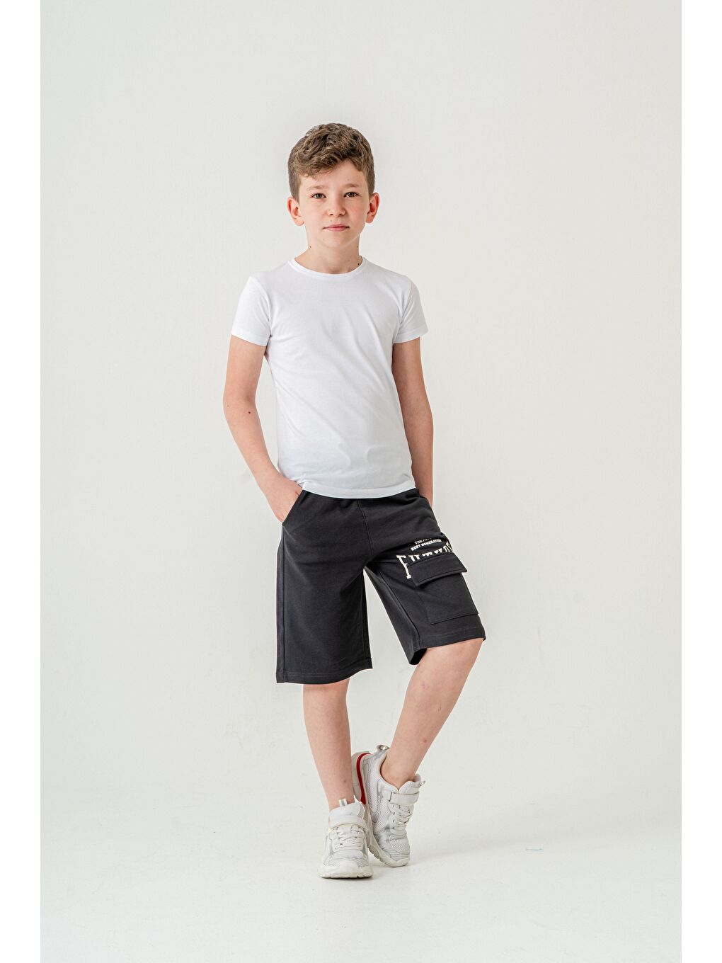 Gri Future Baskılı Kargo Cepli Erkek Çocuk Şort