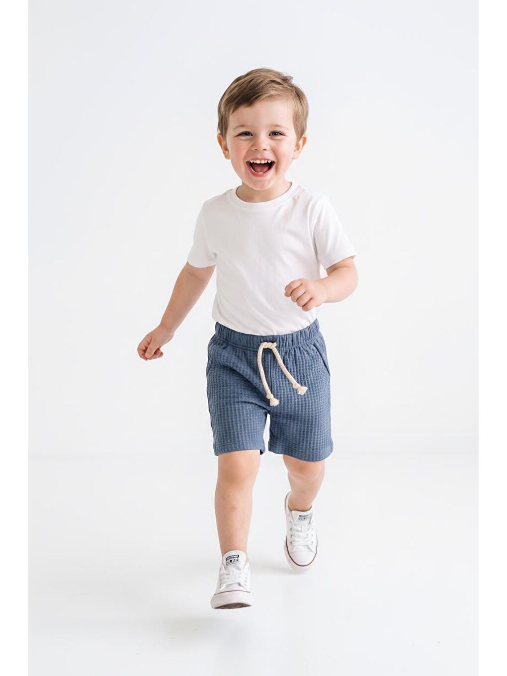 İndigo Elastanlı Kabartma Çizgili 2li Şort Paket-2