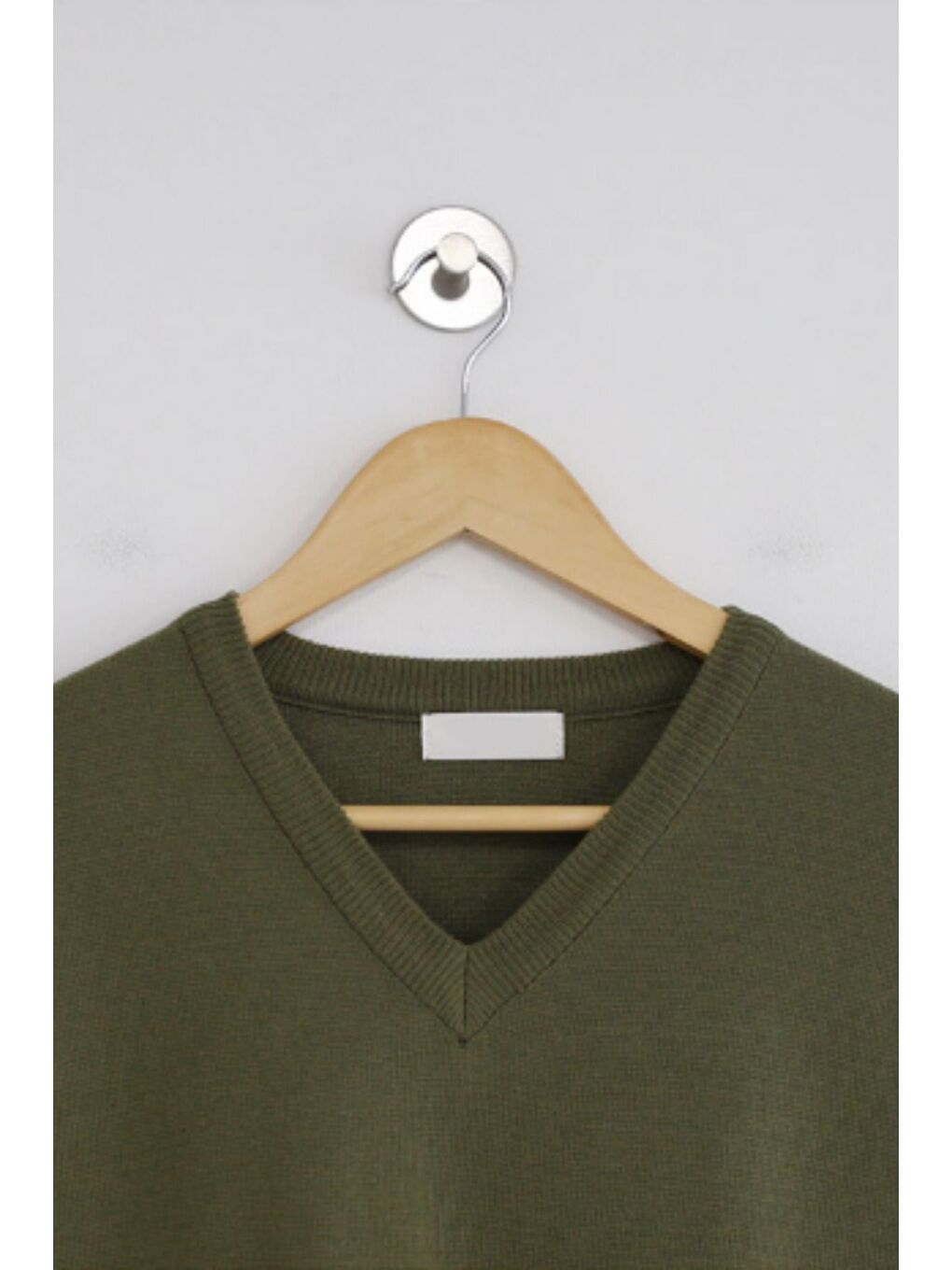 Erkek Haki V Yaka Oversize Süveter-6