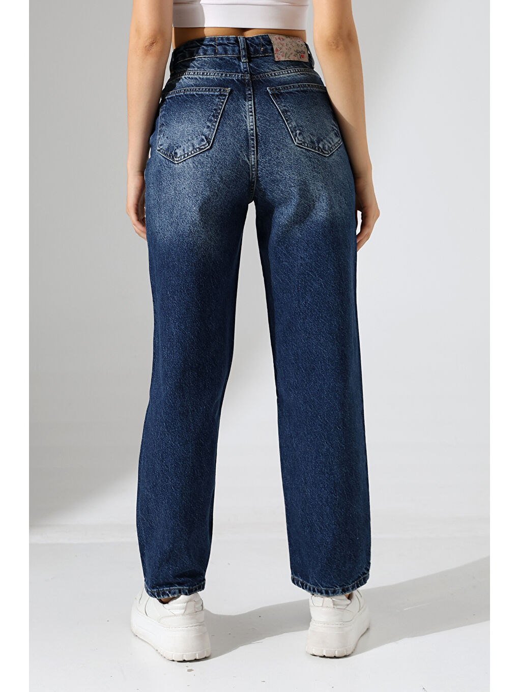 Lacivert Kadın Koyu Mavi Yüksek Bel Düz Paça Jean-2