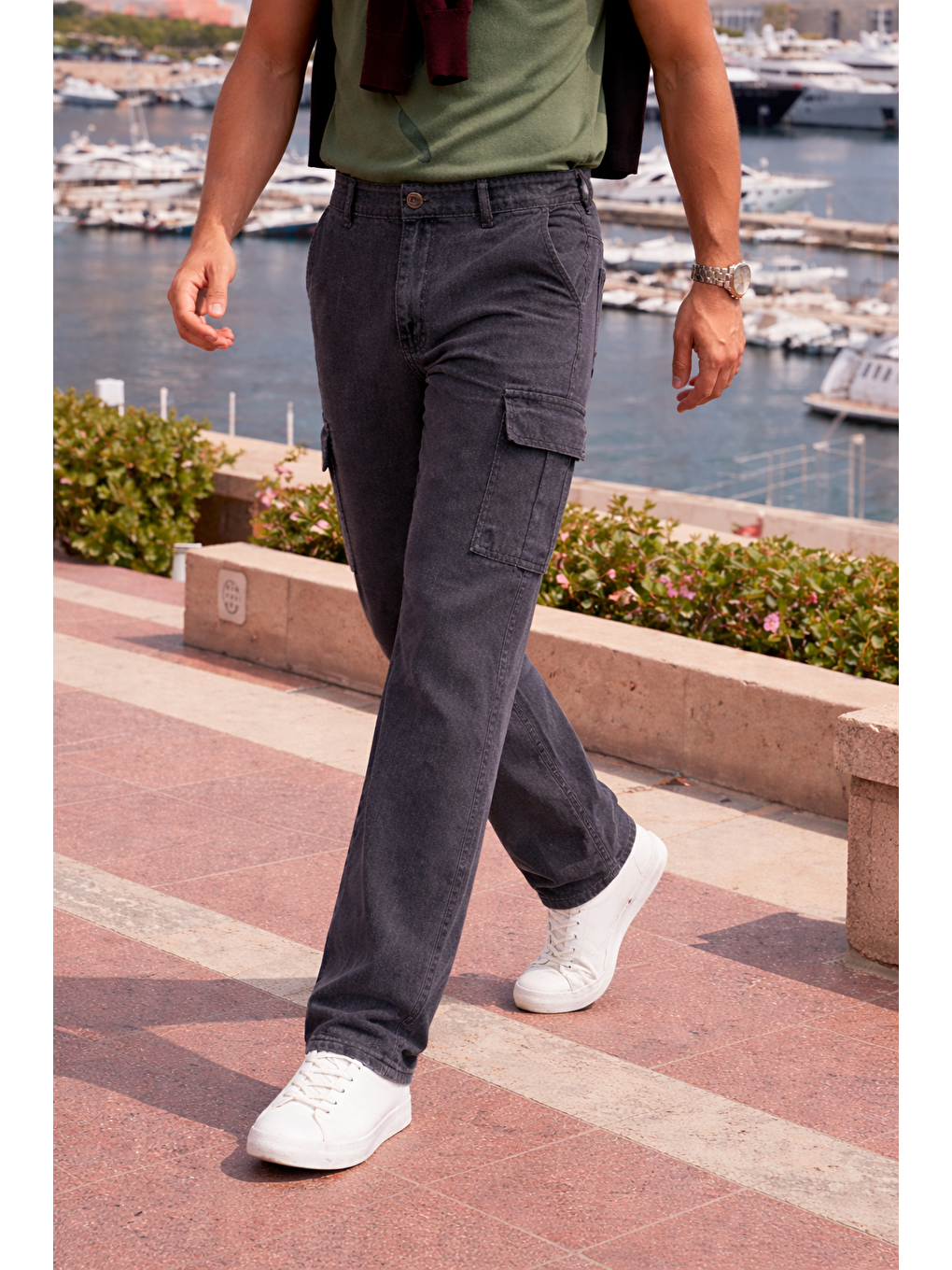 Erkek Relax Fit Antrasit Baggy Kargo Pantolon-1