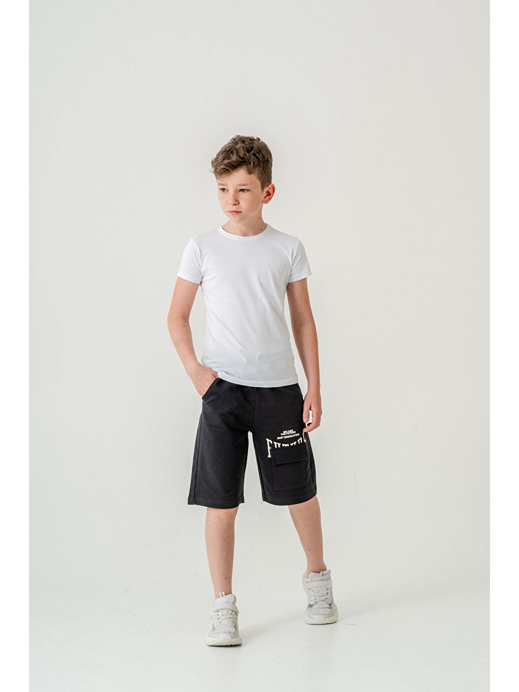 Gri Future Baskılı Kargo Cepli Erkek Çocuk Şort-2