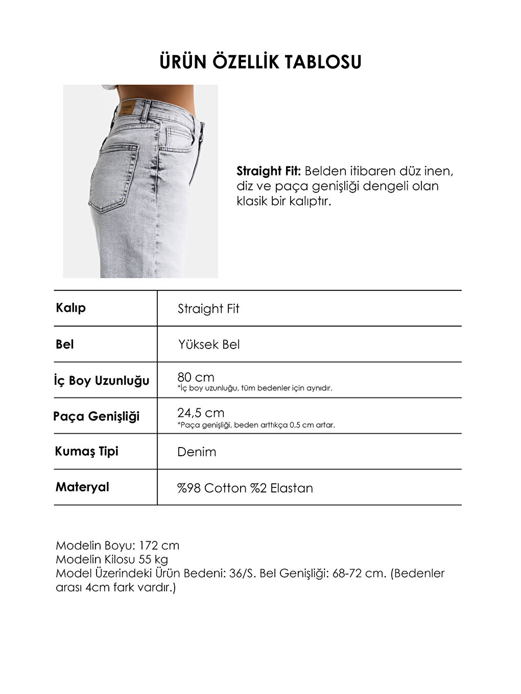 Kadın Gri Renk 4s6-12 Straight Fit Yüksek Bel Elastan Kumaş Denim Jean-4