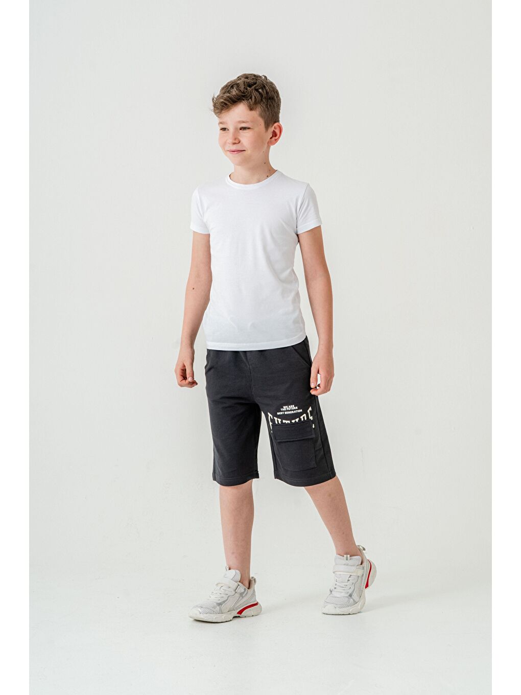 Gri Future Baskılı Kargo Cepli Erkek Çocuk Şort-3