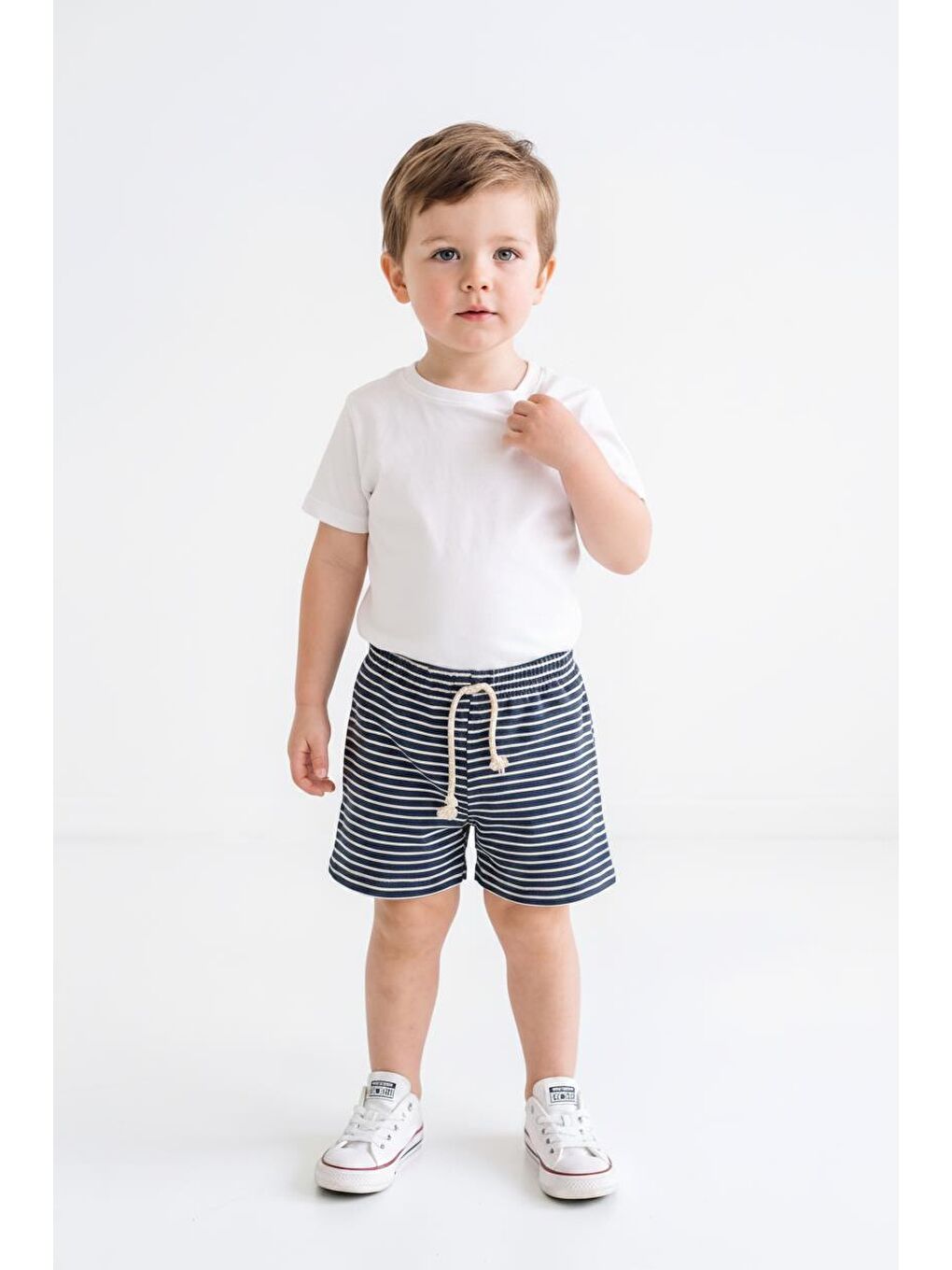 İndigo Elastanlı Kabartma Çizgili 2li Şort Paket-3