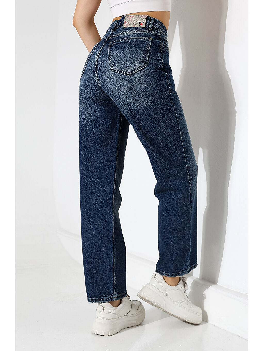 Lacivert Kadın Koyu Mavi Yüksek Bel Düz Paça Jean-3