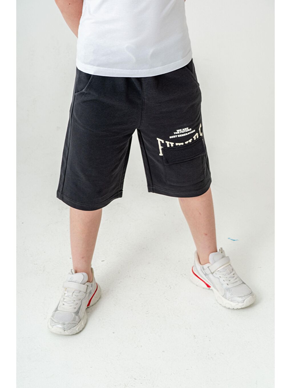 Gri Future Baskılı Kargo Cepli Erkek Çocuk Şort-4