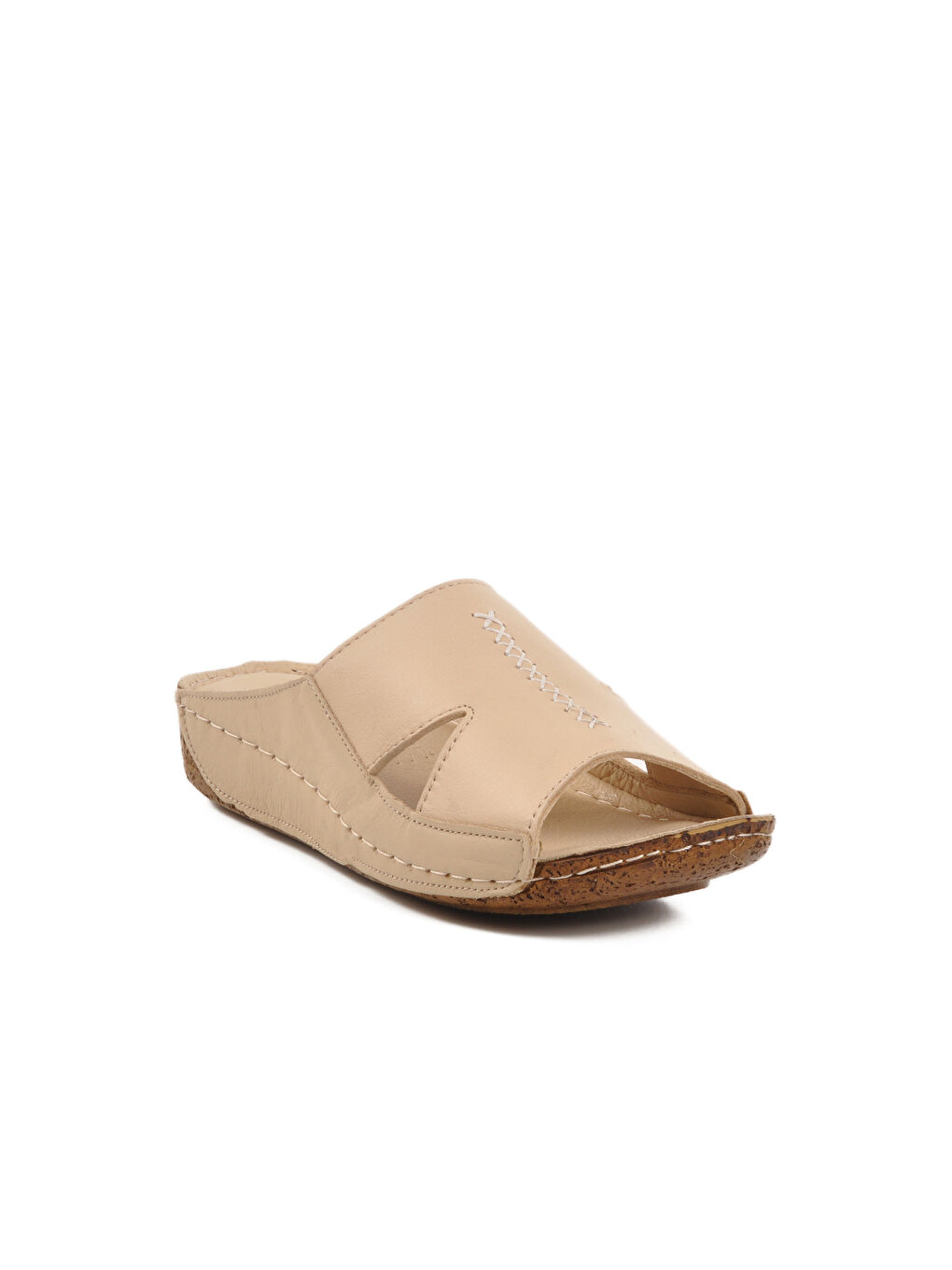 Bej Hakiki Deri Kadın Terlik 012 Z-2