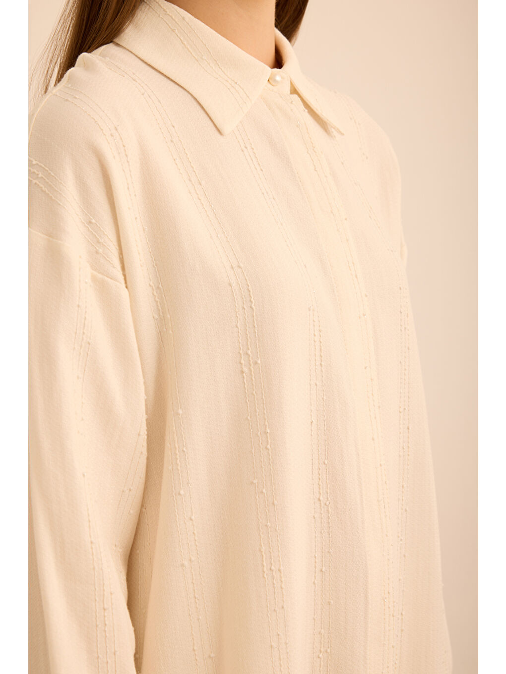 Ekru Bürümcük İp Dokulu , Viscon Keten Tunik-4