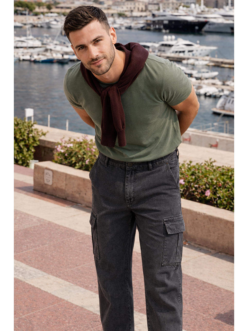 Erkek Relax Fit Antrasit Baggy Kargo Pantolon-4