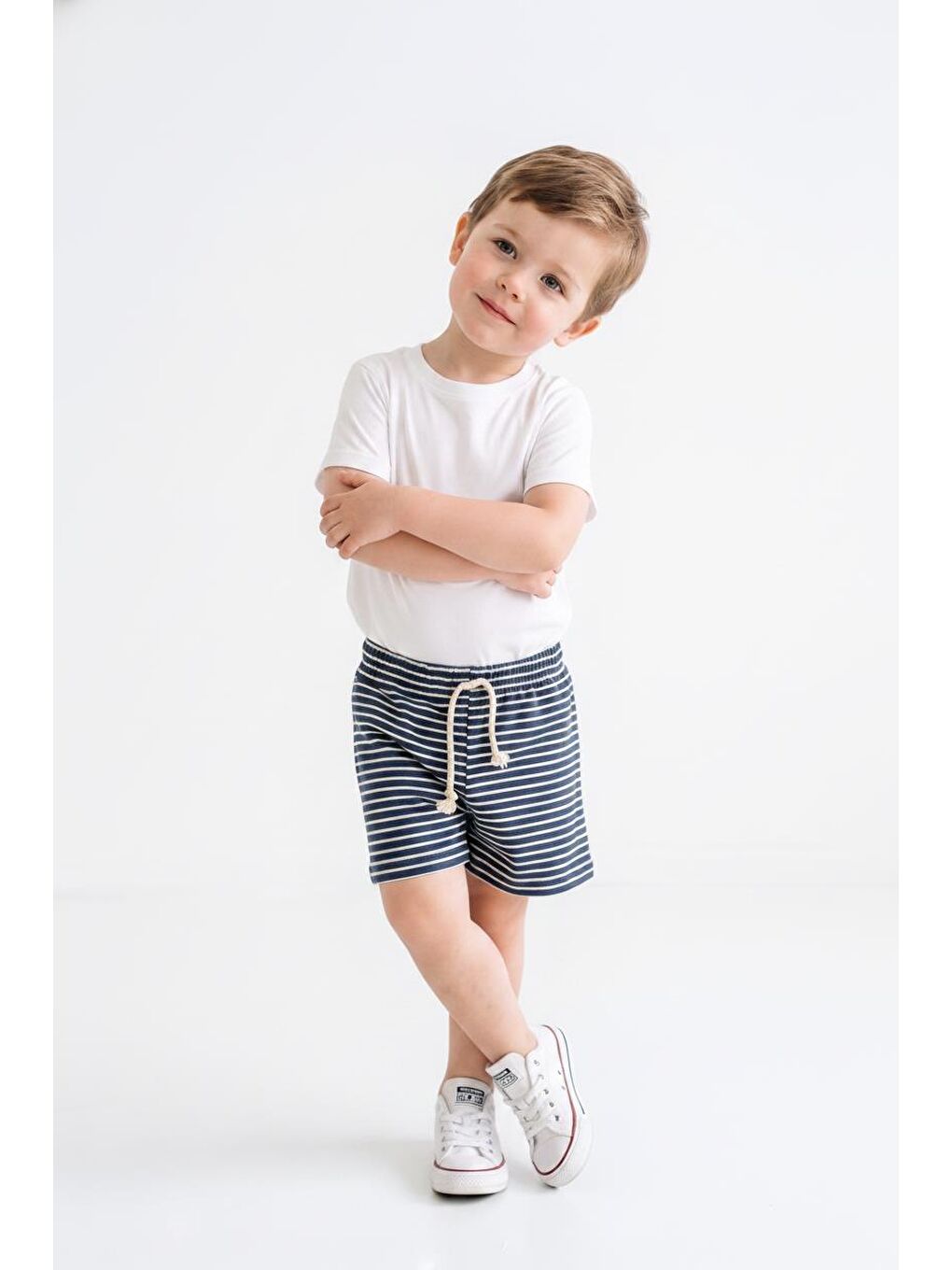 İndigo Elastanlı Kabartma Çizgili 2li Şort Paket-4