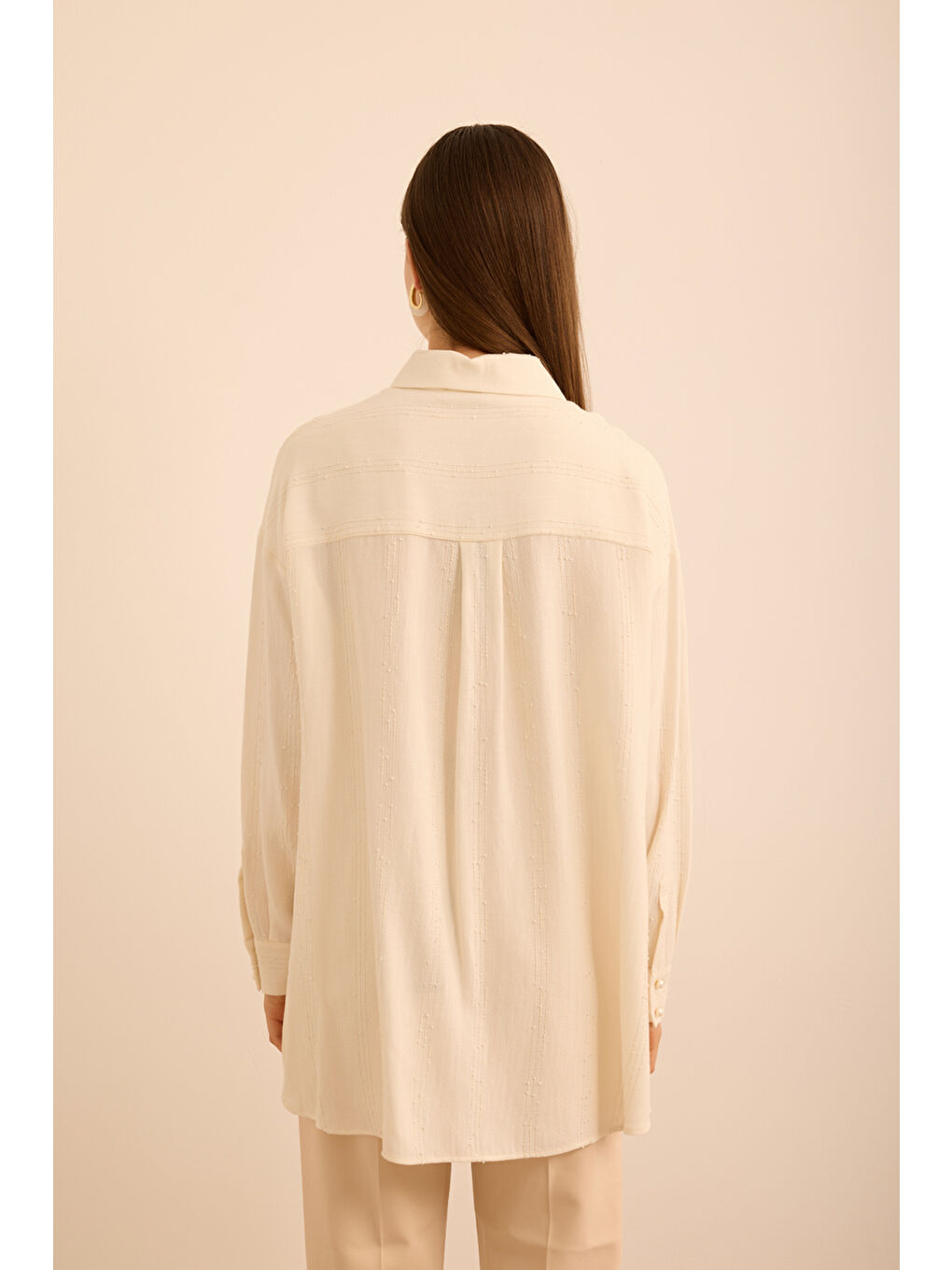Ekru Bürümcük İp Dokulu , Viscon Keten Tunik-5