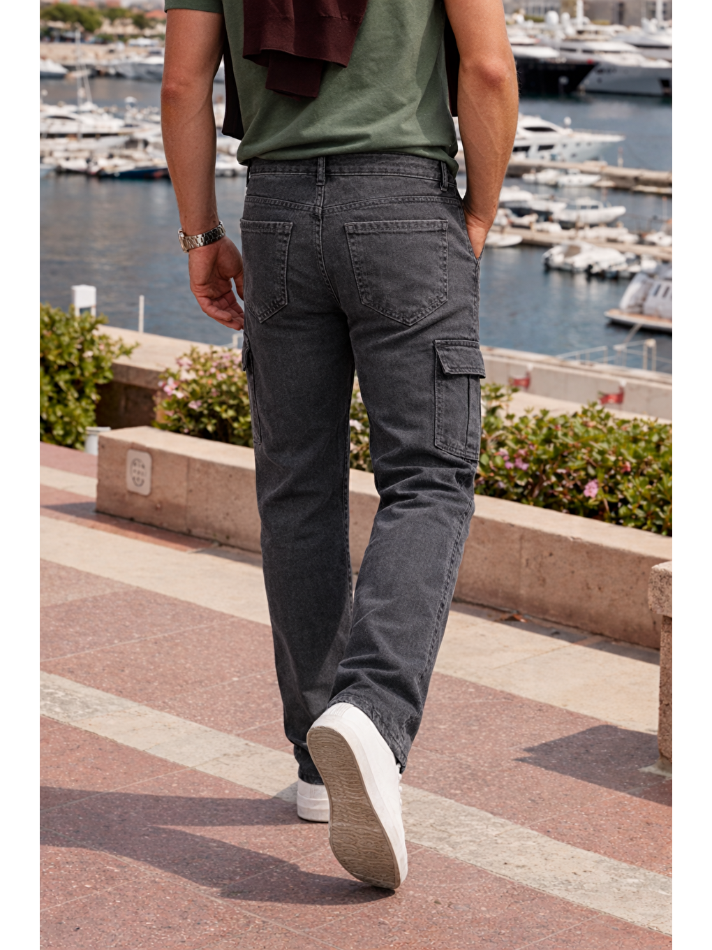 Erkek Relax Fit Antrasit Baggy Kargo Pantolon-5