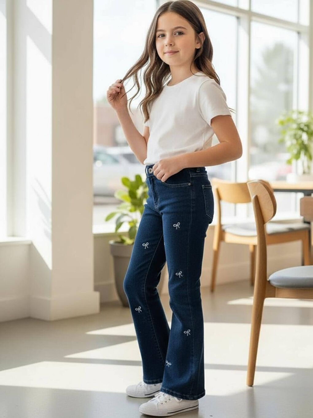 Lacivert Kiz Çoçuk Regular Pamuklu Denim Pantolon Jean