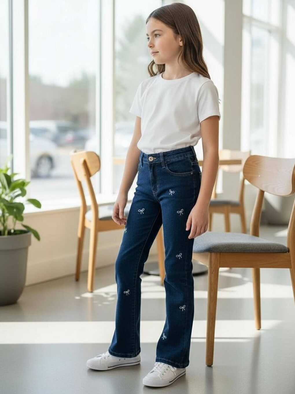 Lacivert Kiz Çoçuk Regular Pamuklu Denim Pantolon Jean-3