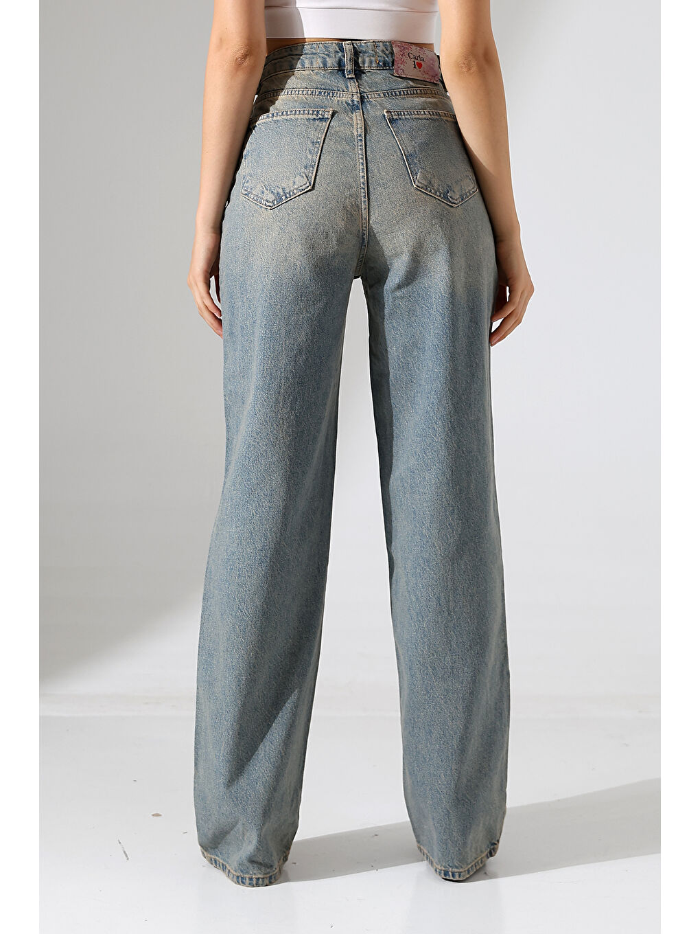 Mavi Kadın Vintage Yıkama Yüksek Bel Bol Paça Jean-3