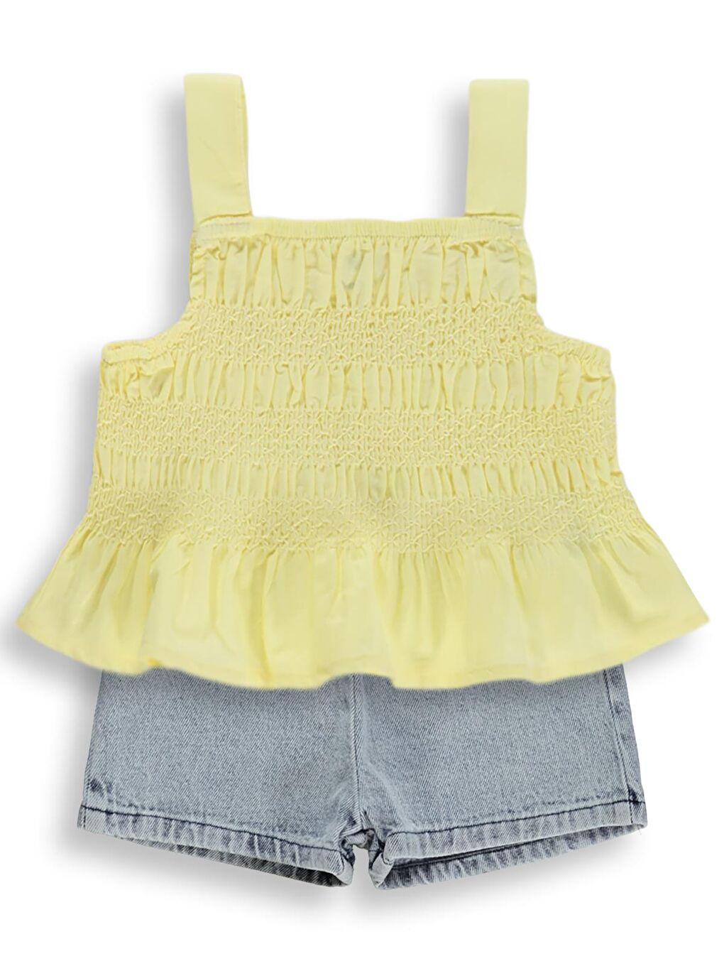Baby Denim Şortlu Askılı 6-18 Ay Takım - Sarı-1