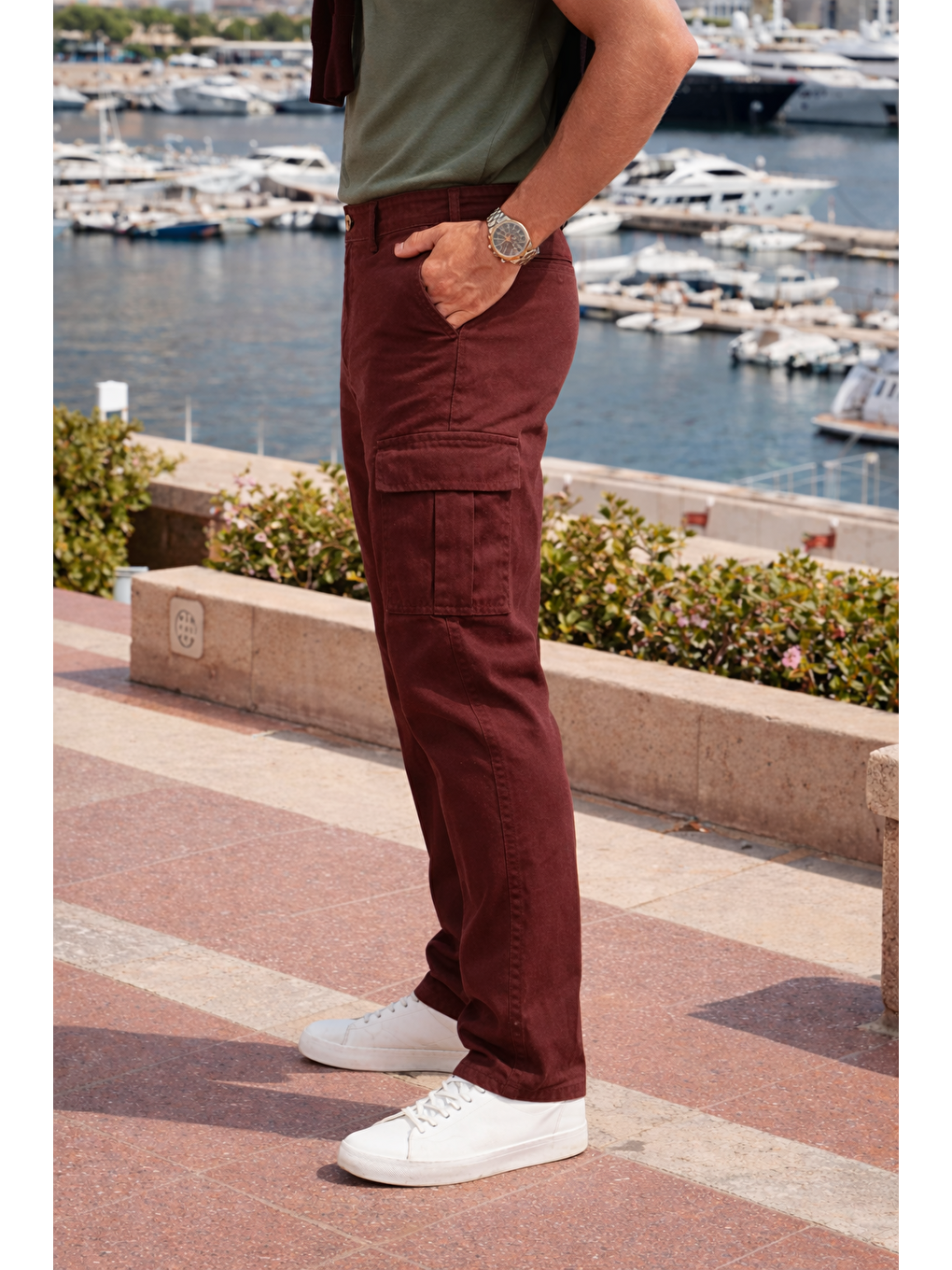 Kahverengi Erkek Relax Fit Kiremit Baggy Kargo Pantolon-2