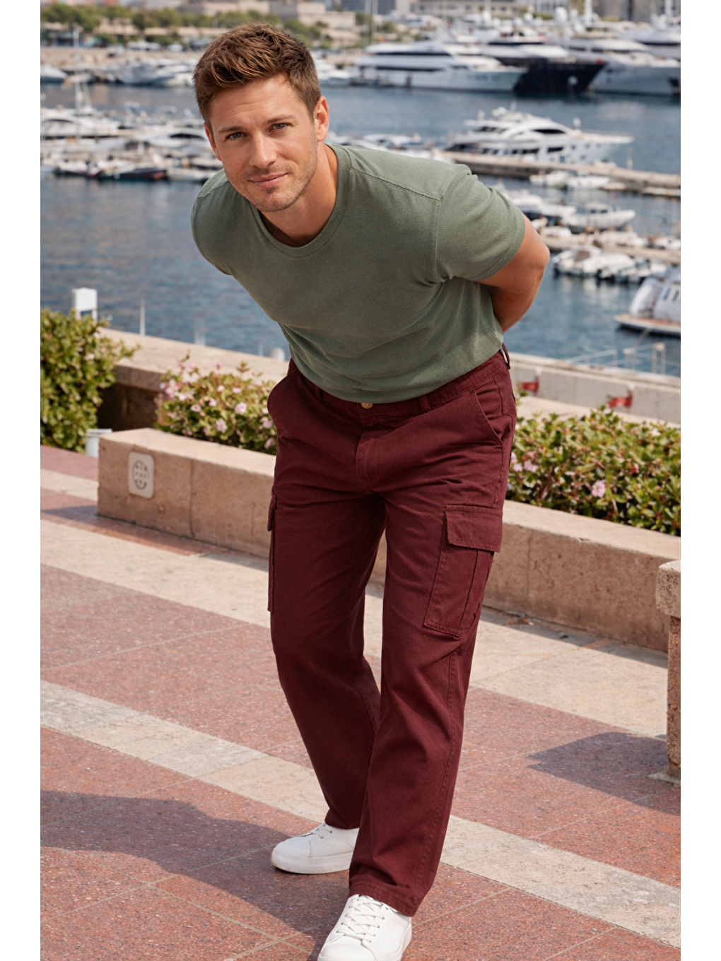 Kahverengi Erkek Relax Fit Kiremit Baggy Kargo Pantolon-3