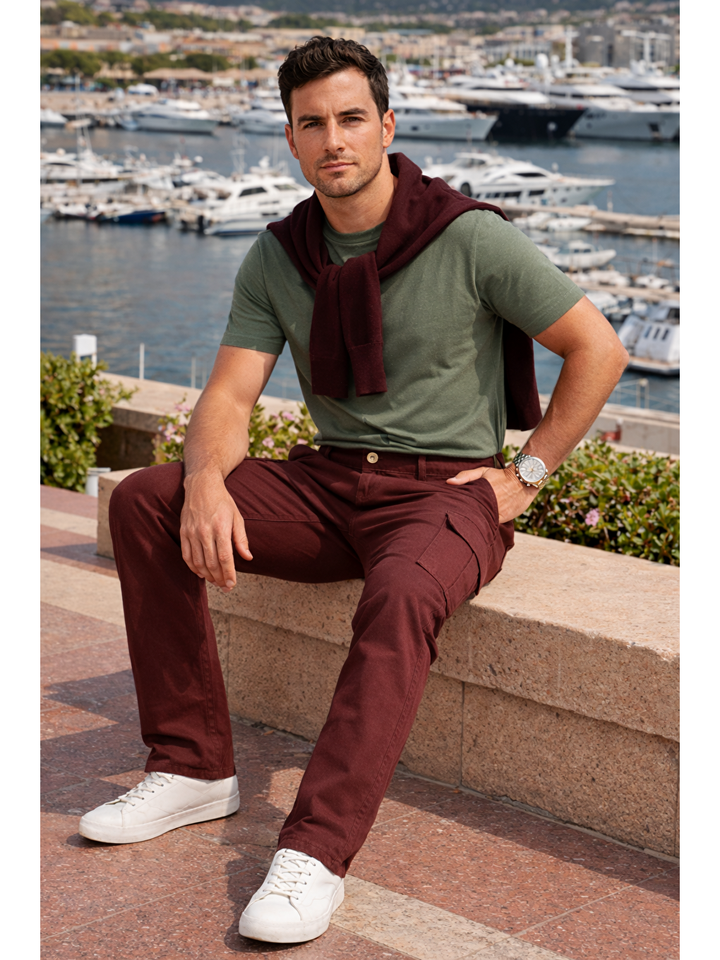 Kahverengi Erkek Relax Fit Kiremit Baggy Kargo Pantolon-4