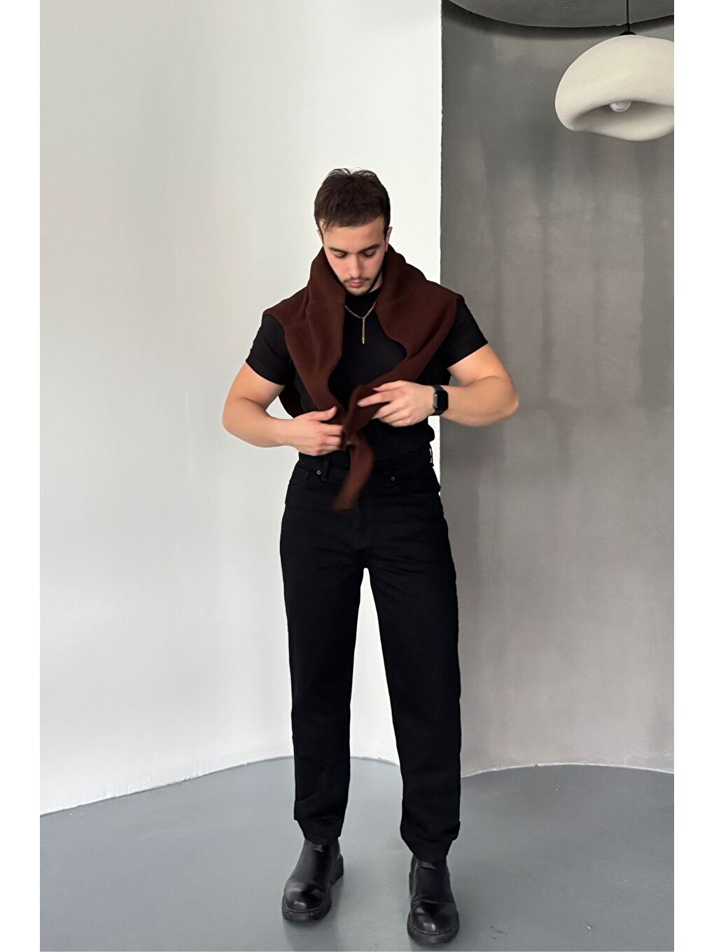 Siyah Erkek Basic Boyfriend Kalıp Yıkamalı Jean Pantolon-2