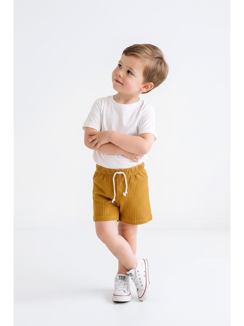 Sarı Elastanlı Kabartma Çizgili 2li Şort Paket-4