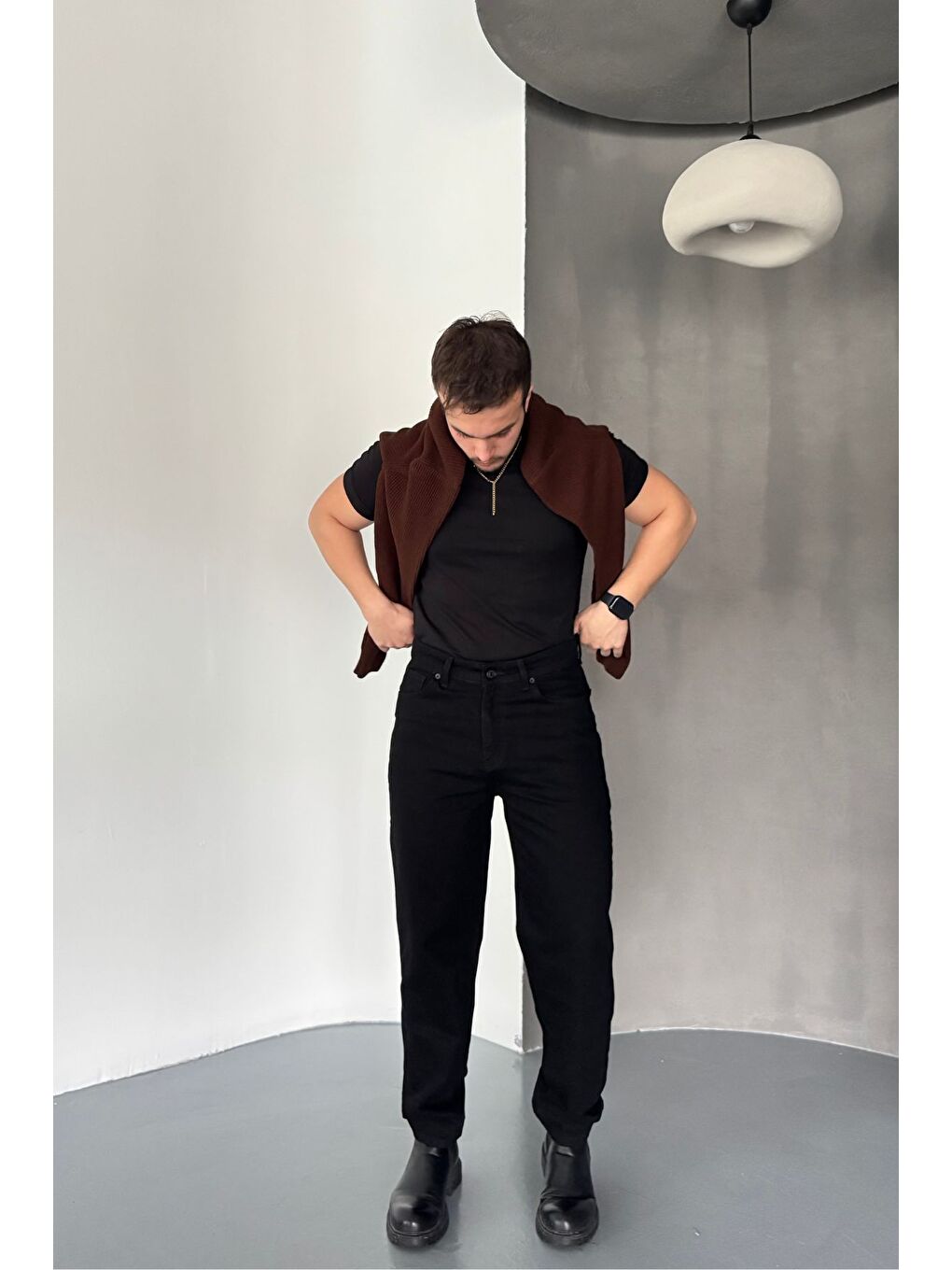 Siyah Erkek Basic Boyfriend Kalıp Yıkamalı Jean Pantolon-4