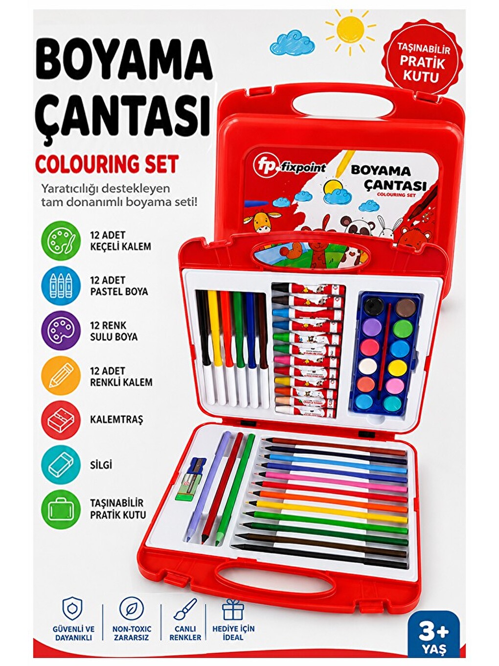1 Paket 36 Parça Boyama Seti Çantalı Kuru Boya Sulu Boya Pastel Boya Keçeli Kalem