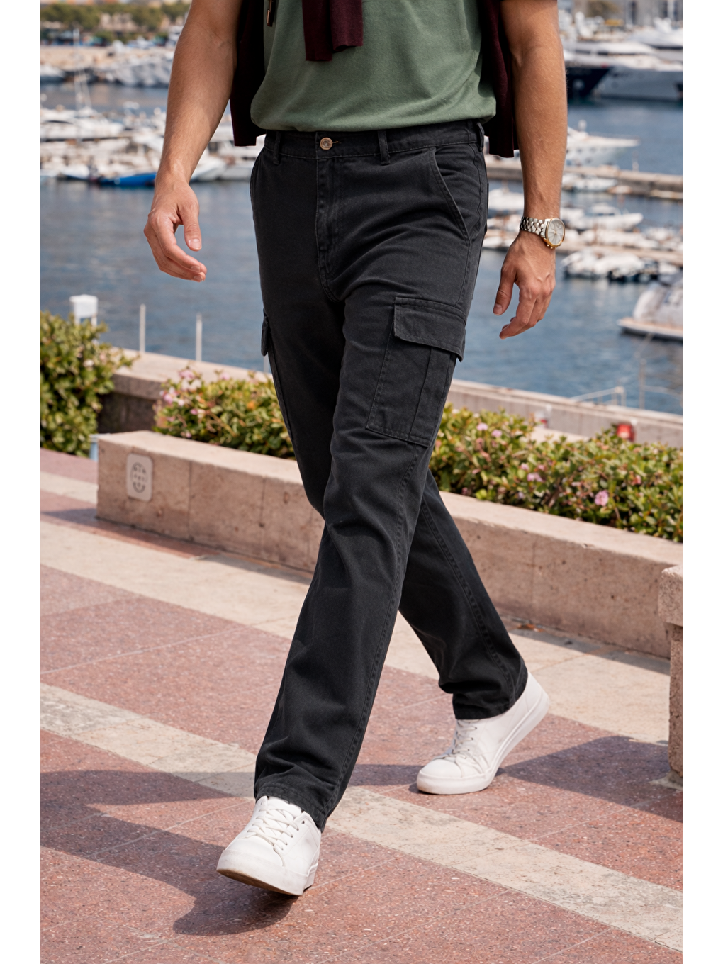 Gri Erkek Relax Fit Füme Baggy Kargo Pantolon-1