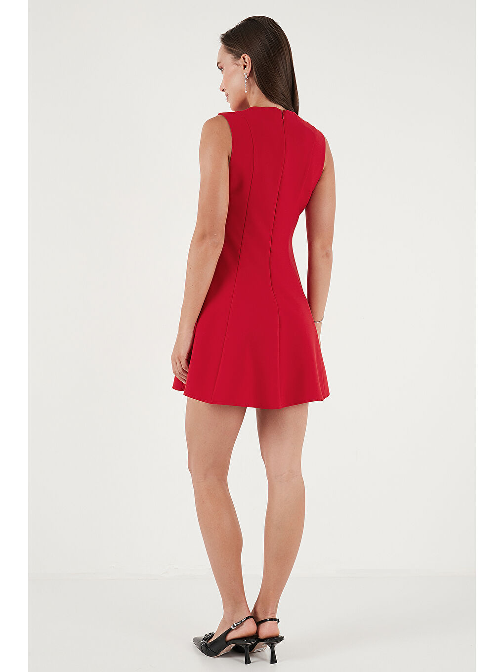 Kırmızı Regular Fit Bisiklet Yaka Volanlı Mini Boy Elbise 6525647-6