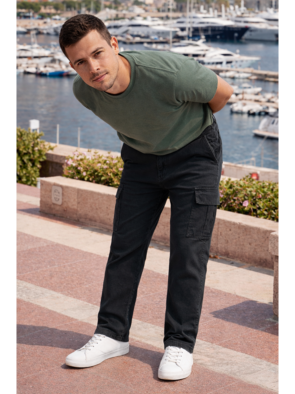 Gri Erkek Relax Fit Füme Baggy Kargo Pantolon-3