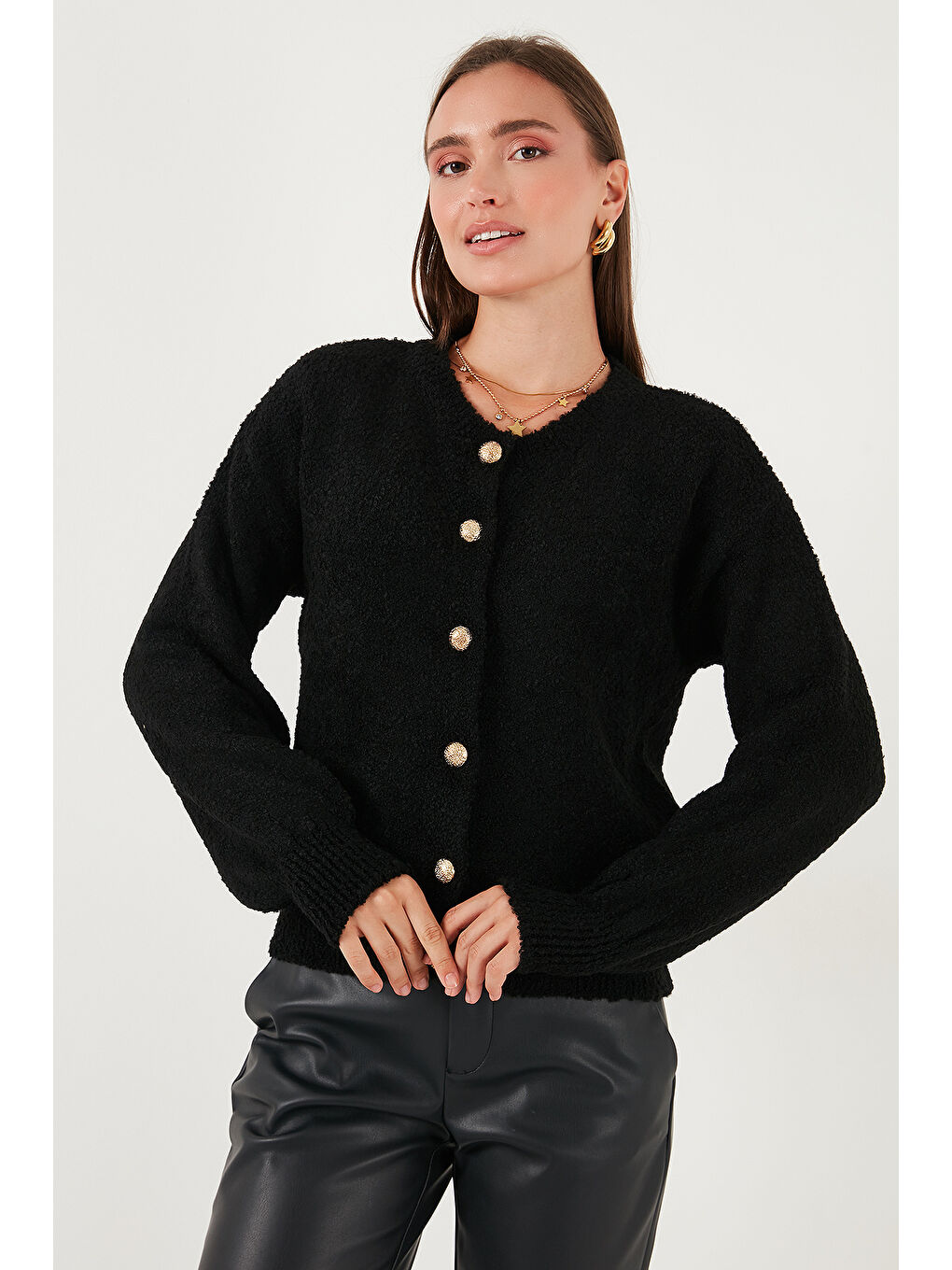 Siyah Premium Regular Fit Bisiklet Yaka Yumuşak Dokulu Hırka 680HI00147-2