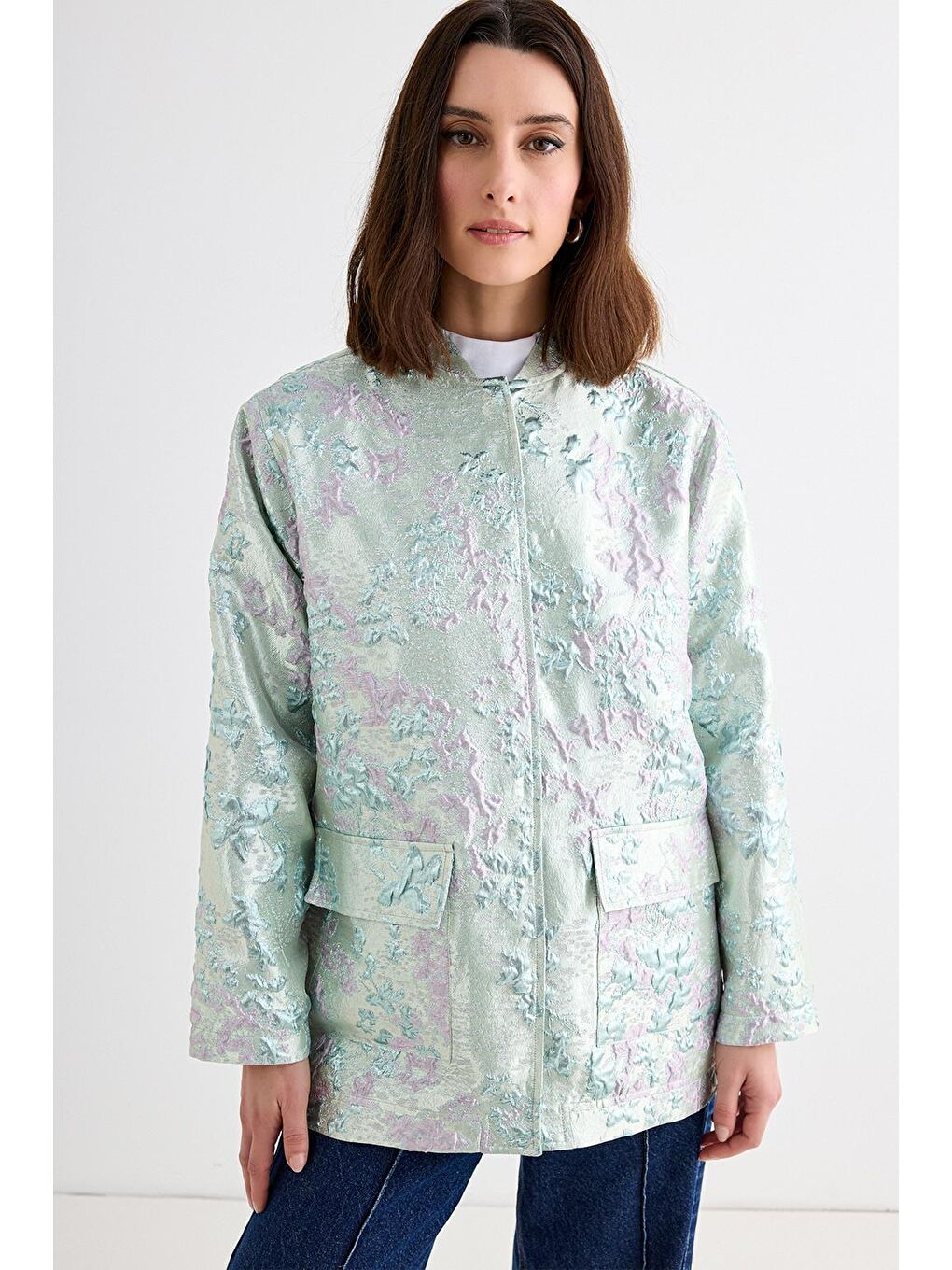 Gri Novi Tafta Bomber Ceket Gümüş