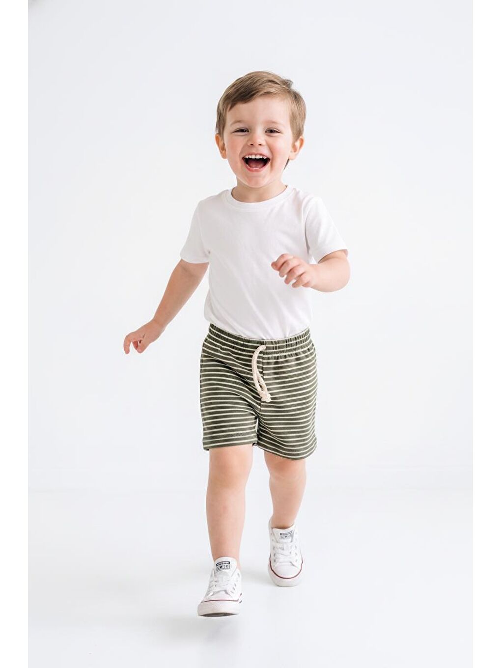Haki Elastanlı Kabartma Çizgili 2li Şort Paket-2