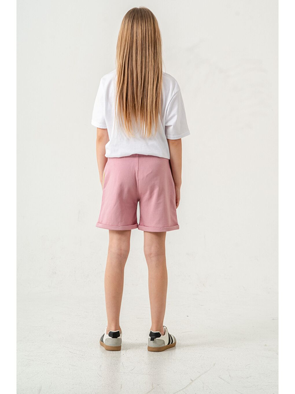 Pembe Duble Paça Kemer Kordonlu Kız Çocuk Şort-11
