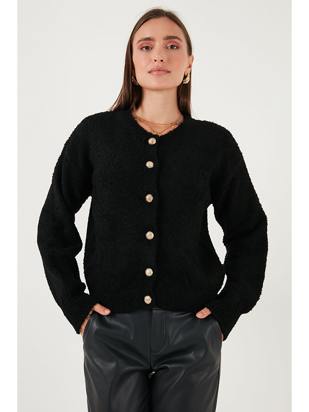 Siyah Premium Regular Fit Bisiklet Yaka Yumuşak Dokulu Hırka 680HI00147-3