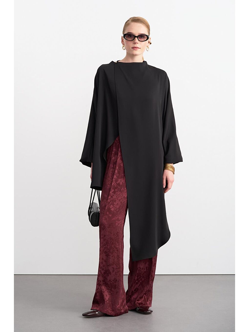Olden Parçalı Uzun Tunik Siyah