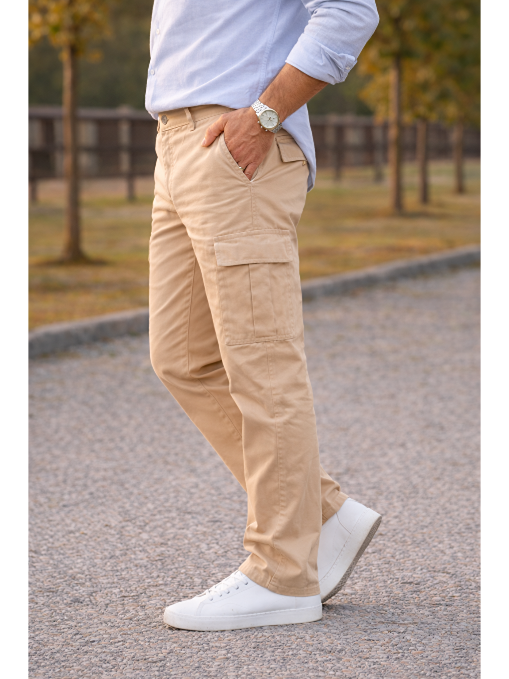 Bej Erkek Premium Comfort Taş Kargo Baggy Pantolon-1