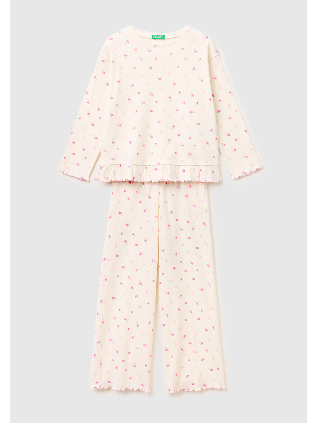 Karışık Kız Çocuk Mix Desenli Fırfır Detaylı Uzun Kollu Pijama Takımı