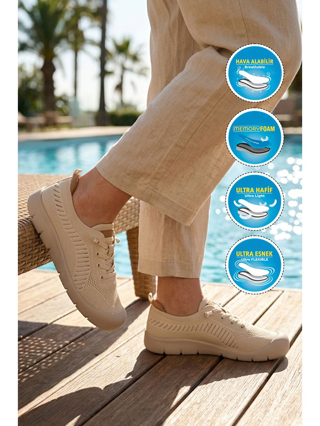 Bej Anorak Örme Anatomik Kadın Casual Ayakkabı B667 Z-2