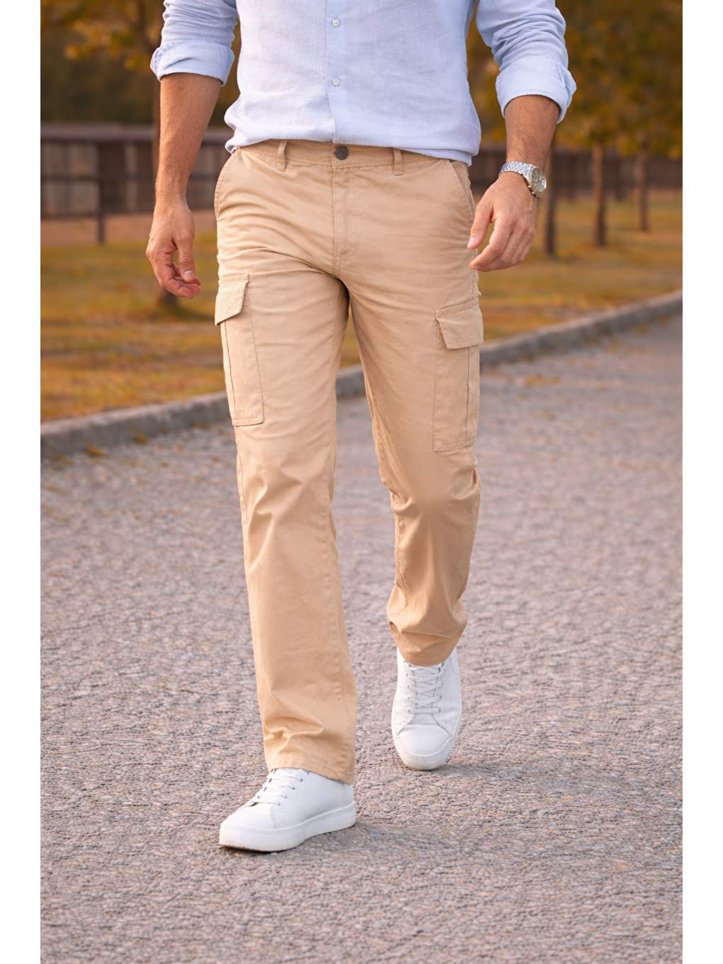 Bej Erkek Premium Comfort Taş Kargo Baggy Pantolon-4