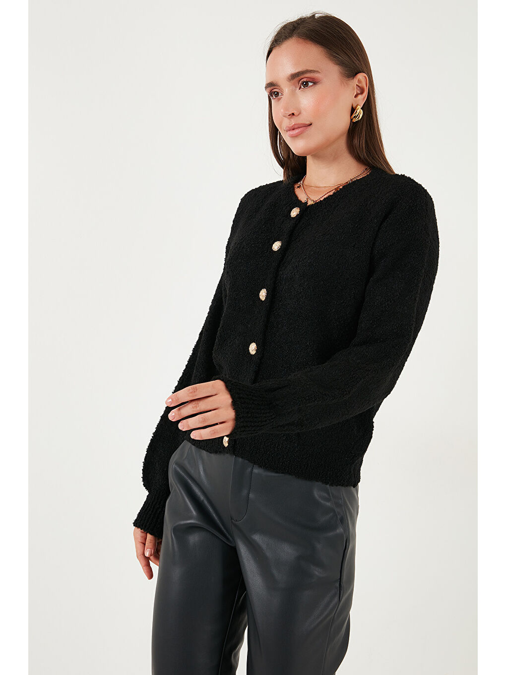 Siyah Premium Regular Fit Bisiklet Yaka Yumuşak Dokulu Hırka 680HI00147-4