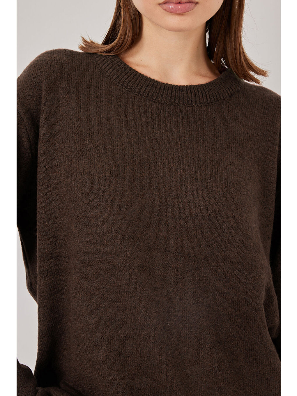 15895 Baklava Desenli Oversize Triko Kazak - C. Kahverengi-1