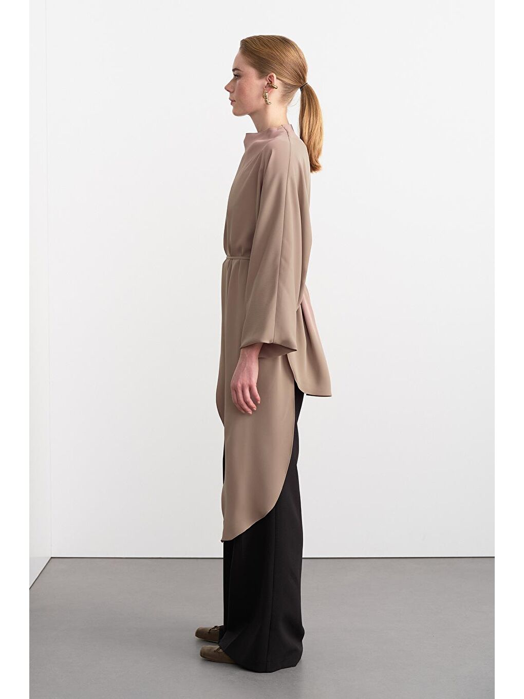 Bej Olden Parçalı Uzun Tunik Vizon-1