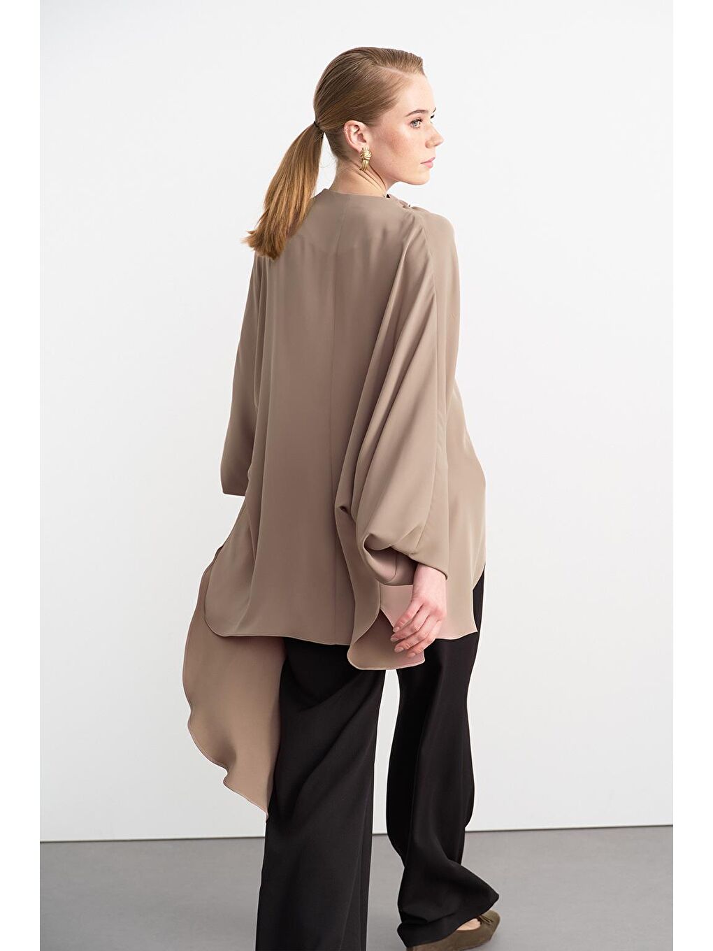 Bej Olden Parçalı Uzun Tunik Vizon-2