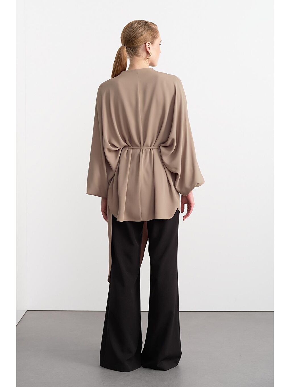 Bej Olden Parçalı Uzun Tunik Vizon-3