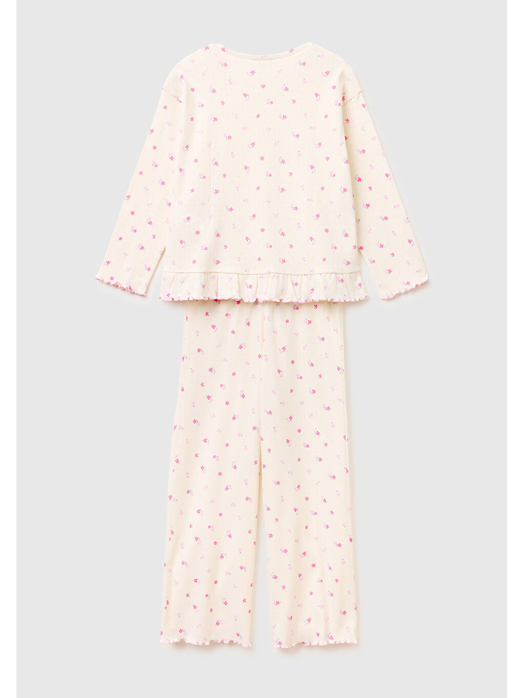 Karışık Kız Çocuk Mix Desenli Fırfır Detaylı Uzun Kollu Pijama Takımı-1