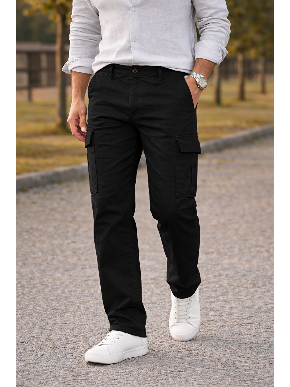 Erkek Premium Comfort Siyah Kargo Baggy Pantolon
