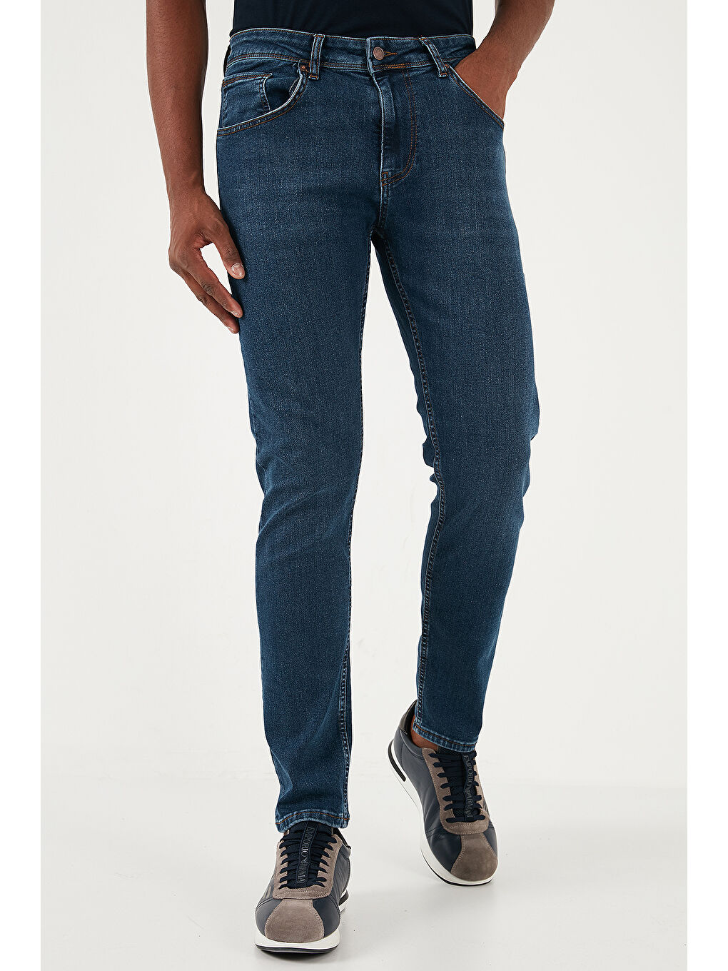 Buratti Lacivert Streç Pamuklu Slim Fit Normal Bel Boru Paça Erkek Jeans 3300S04TOKYO - 1