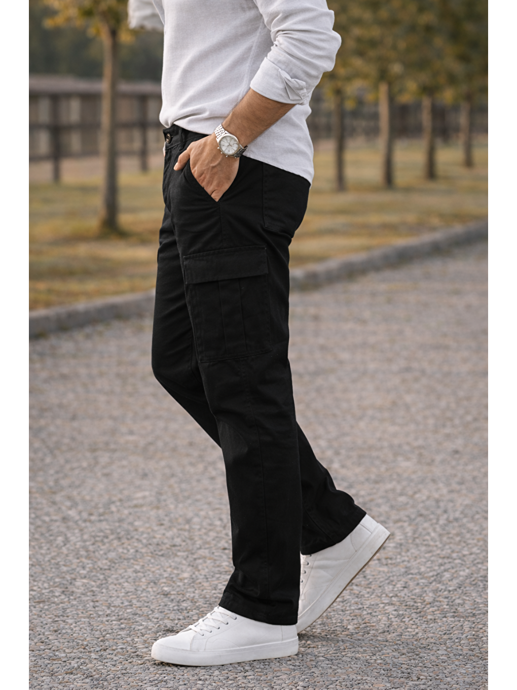 Erkek Premium Comfort Siyah Kargo Baggy Pantolon-1
